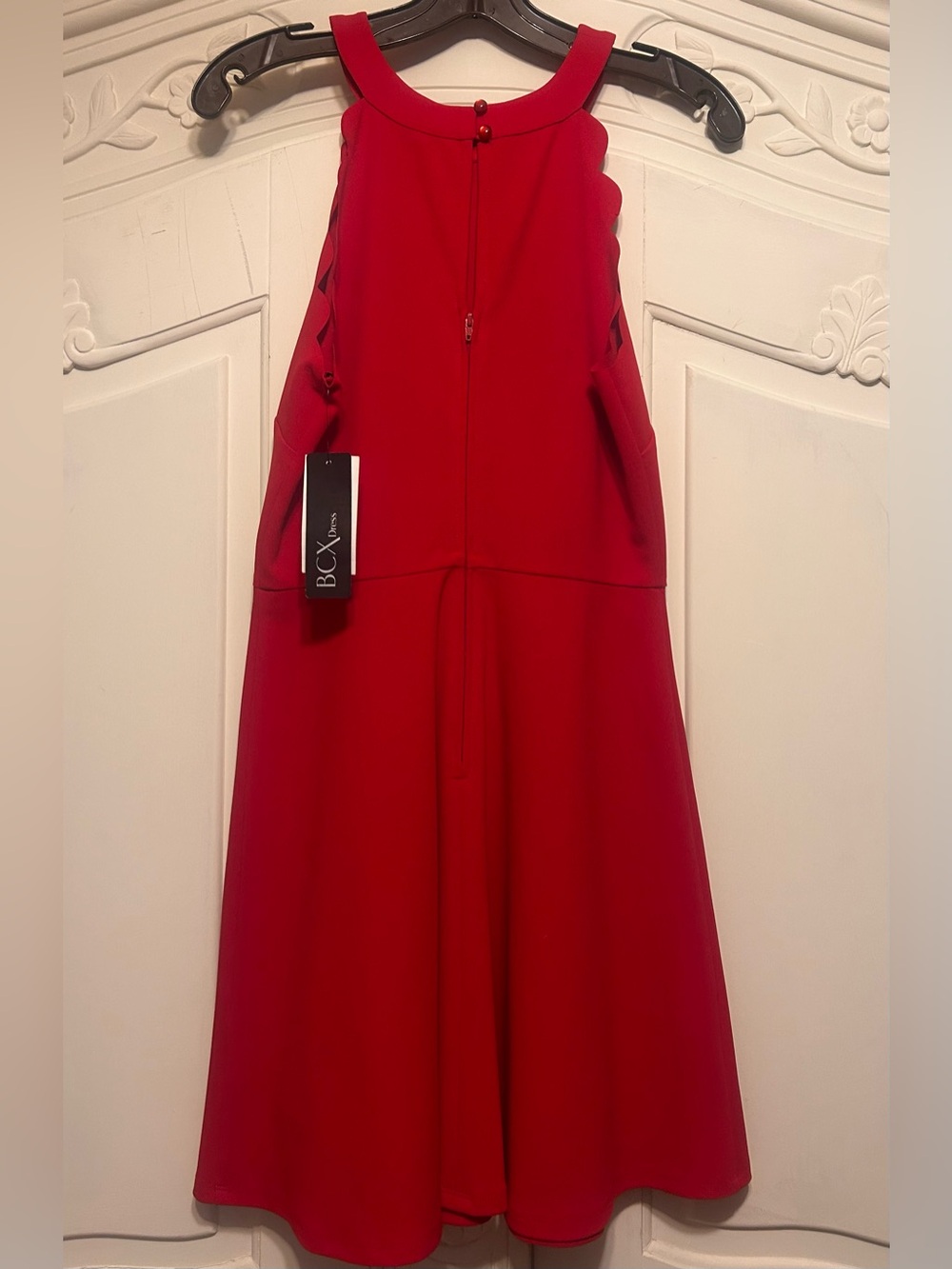BCX Red Scallop Halter Fit-and-Flare Dress - Picture 2 of 4